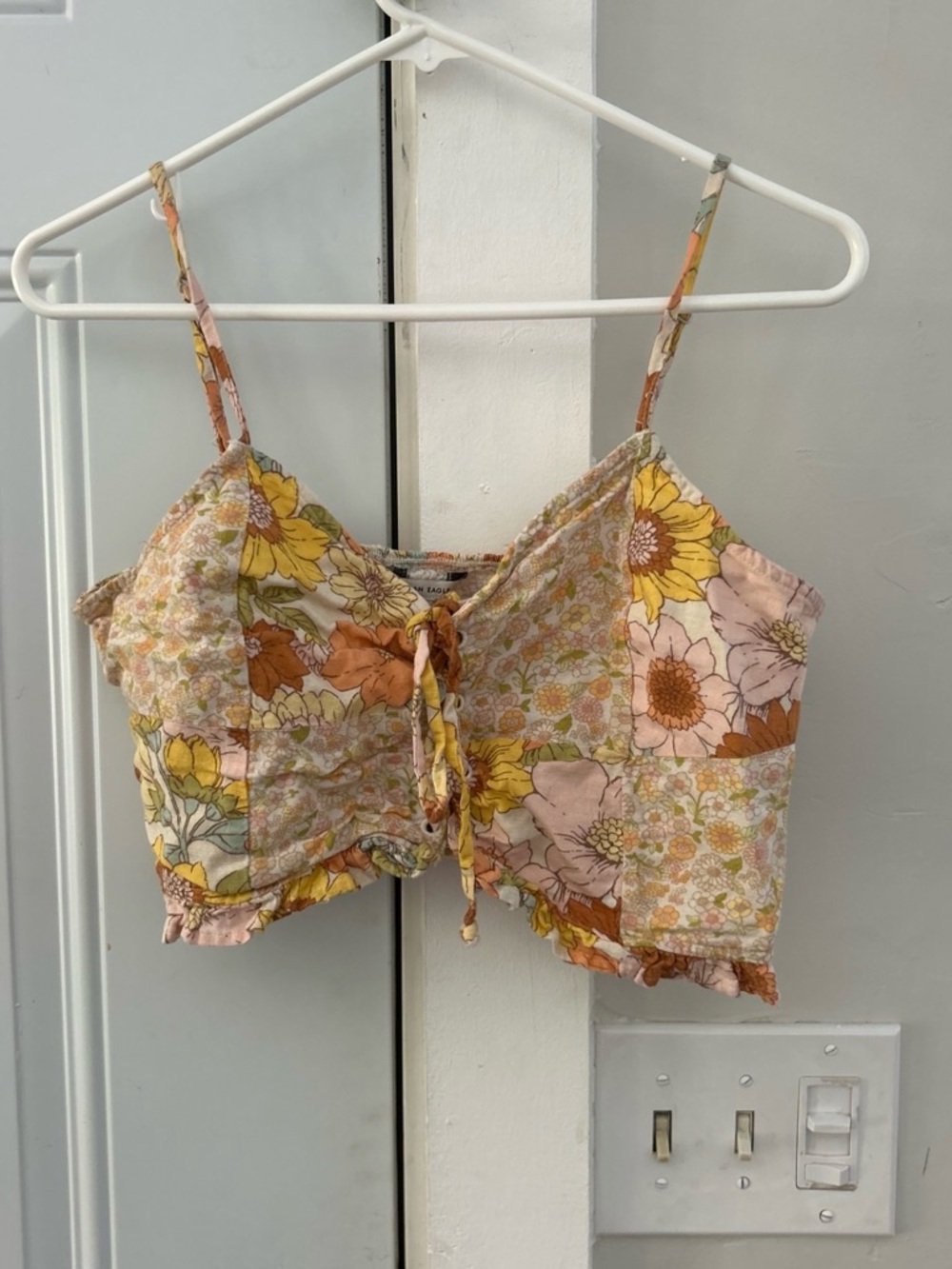 American Eagle Outfitters Floral Tie-Front Cropped Tank - Yellow, Pink, Orange